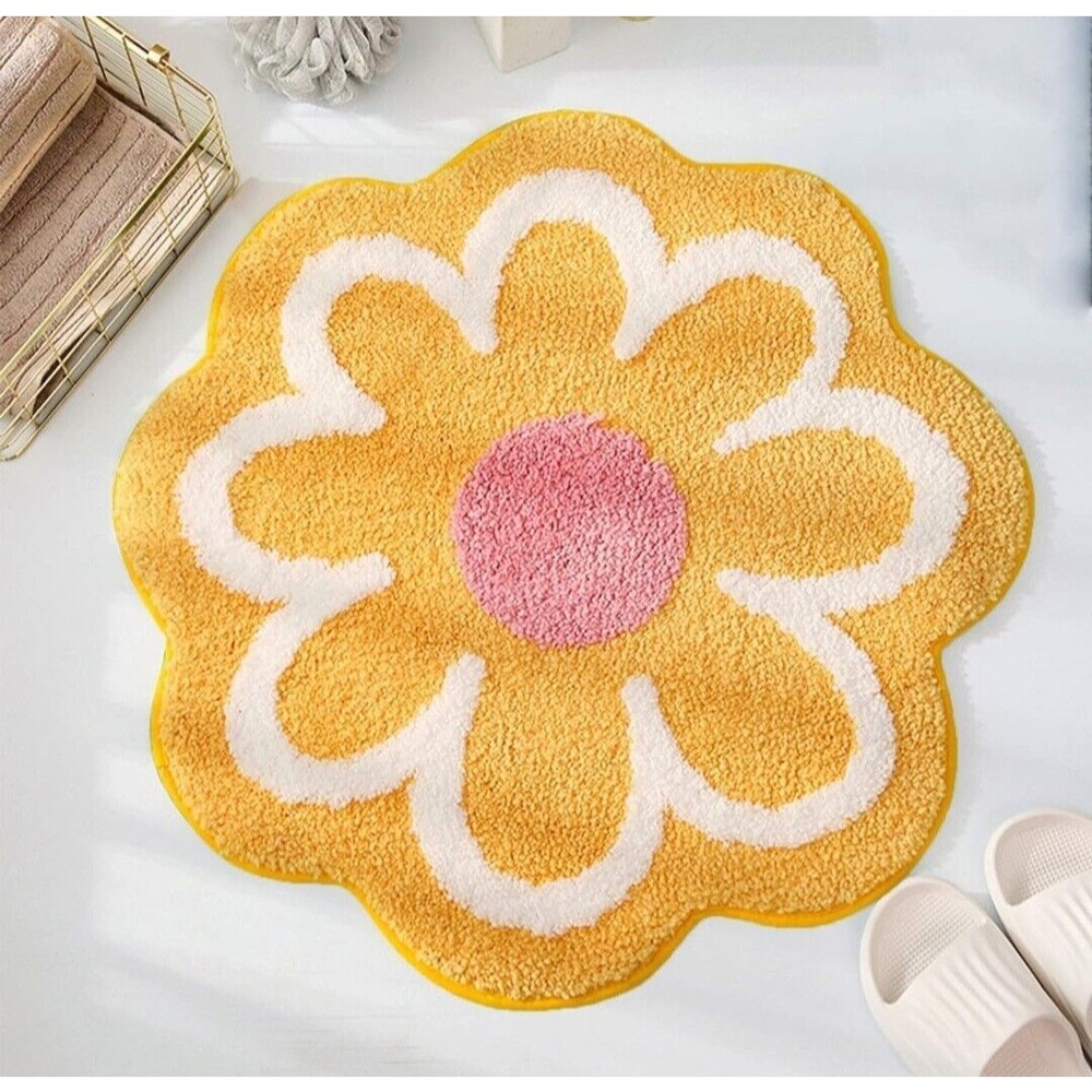 Funny Flower Bath Mat Shower Rug, Cute Pink Bathroom Rug, Non Slip Ultra Soft
